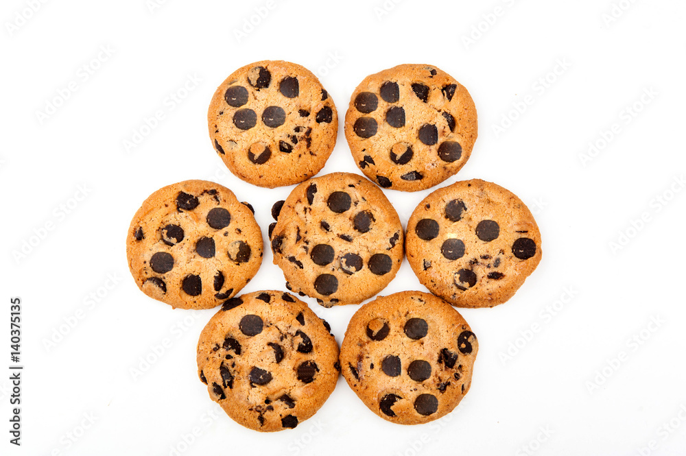 cookies with chocolate on white background cookies with chocolate on white background