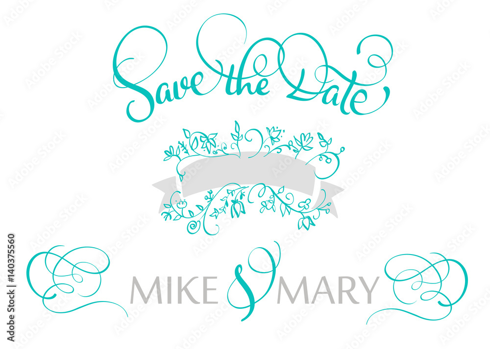 save the date text for wedding. Calligraphy lettering Vector illustration EPS10