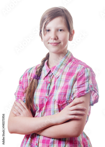 arms crossed teenage girl isolated