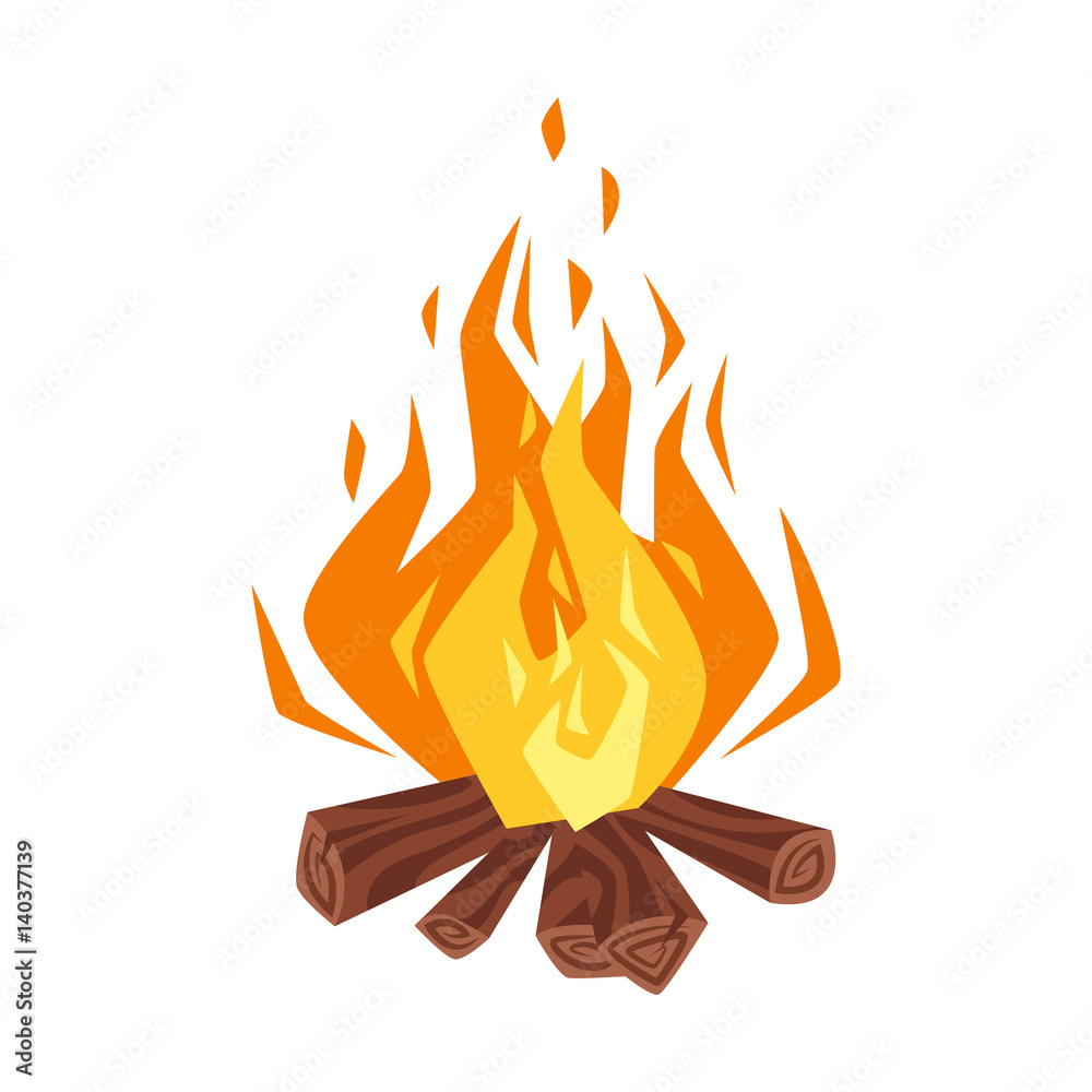 Vector cartoon style illustration of bonfire. - obrazy, fototapety, plakaty 