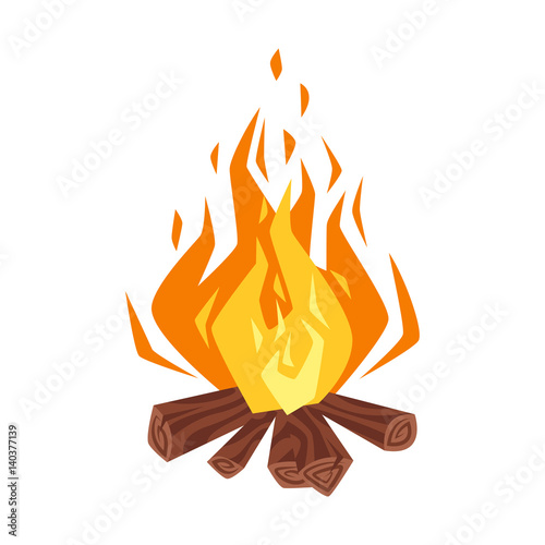 Fototapeta Vector cartoon style illustration of bonfire.
