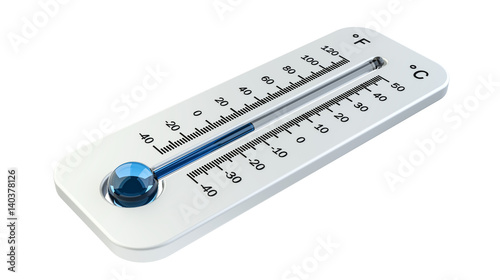 3D render cold white thermometer indicating low temperature photo