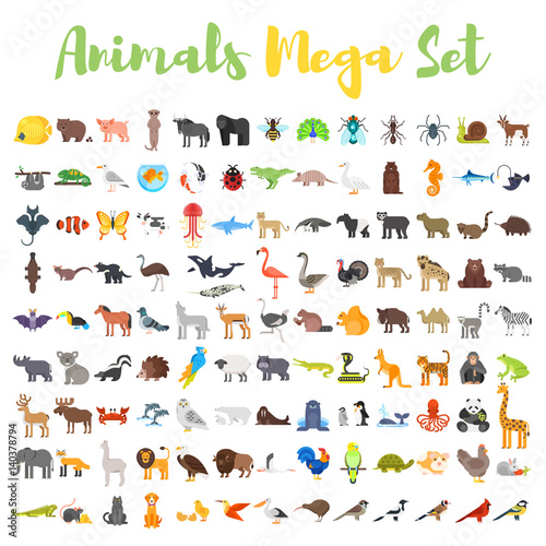 Vector flat style big set of animals.