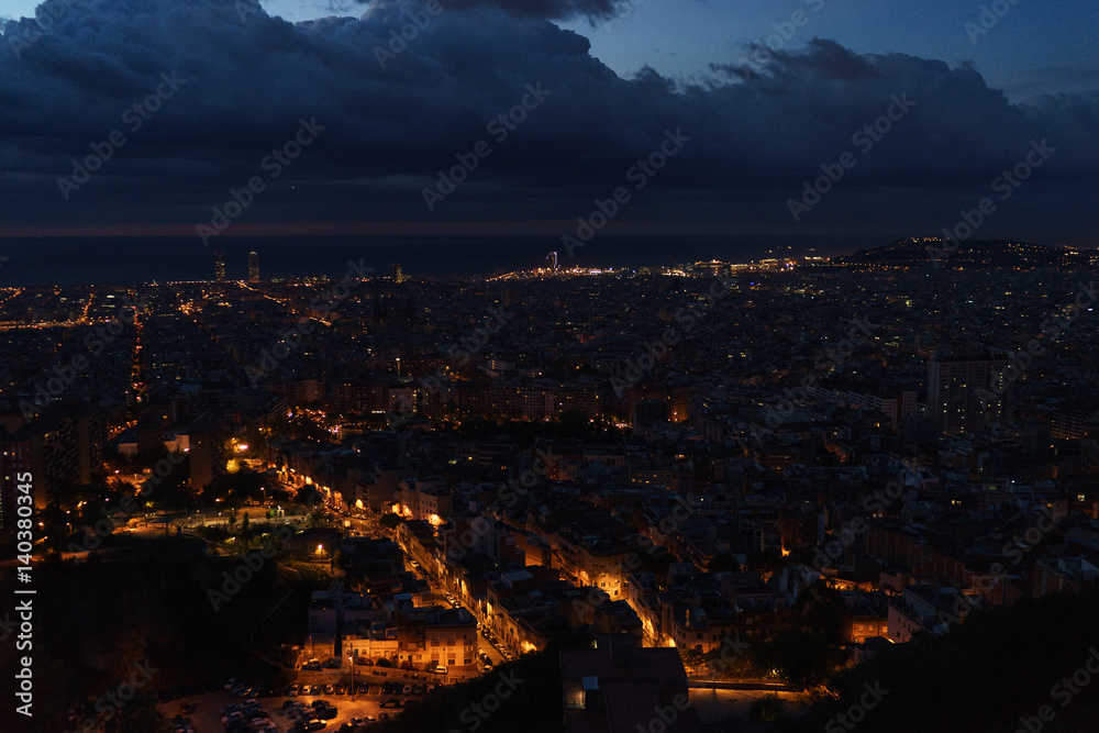 View of city from height at night
