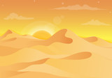 Hot desert landscape with on the sunset