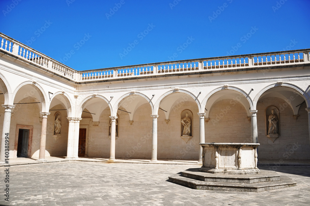 The inside of the Montecassino Abbey in Italy during summer day