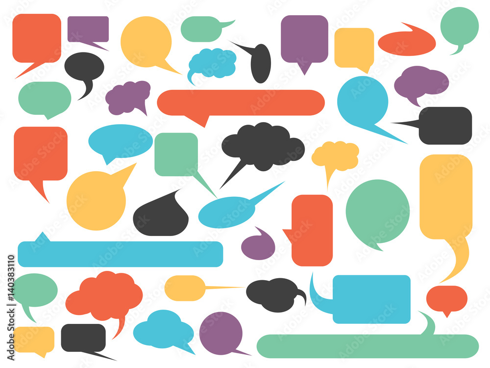Blank empty speech bubble silhouettes set in various colors. Simple flat vector illustration.
