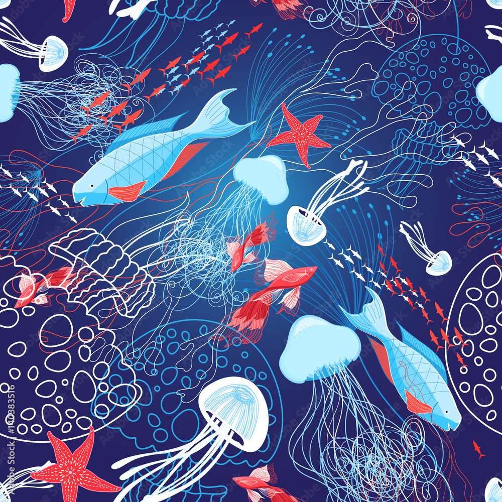 Obraz premium Vector bright marine pattern