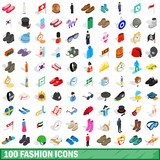 100 fashion icons set, isometric 3d style