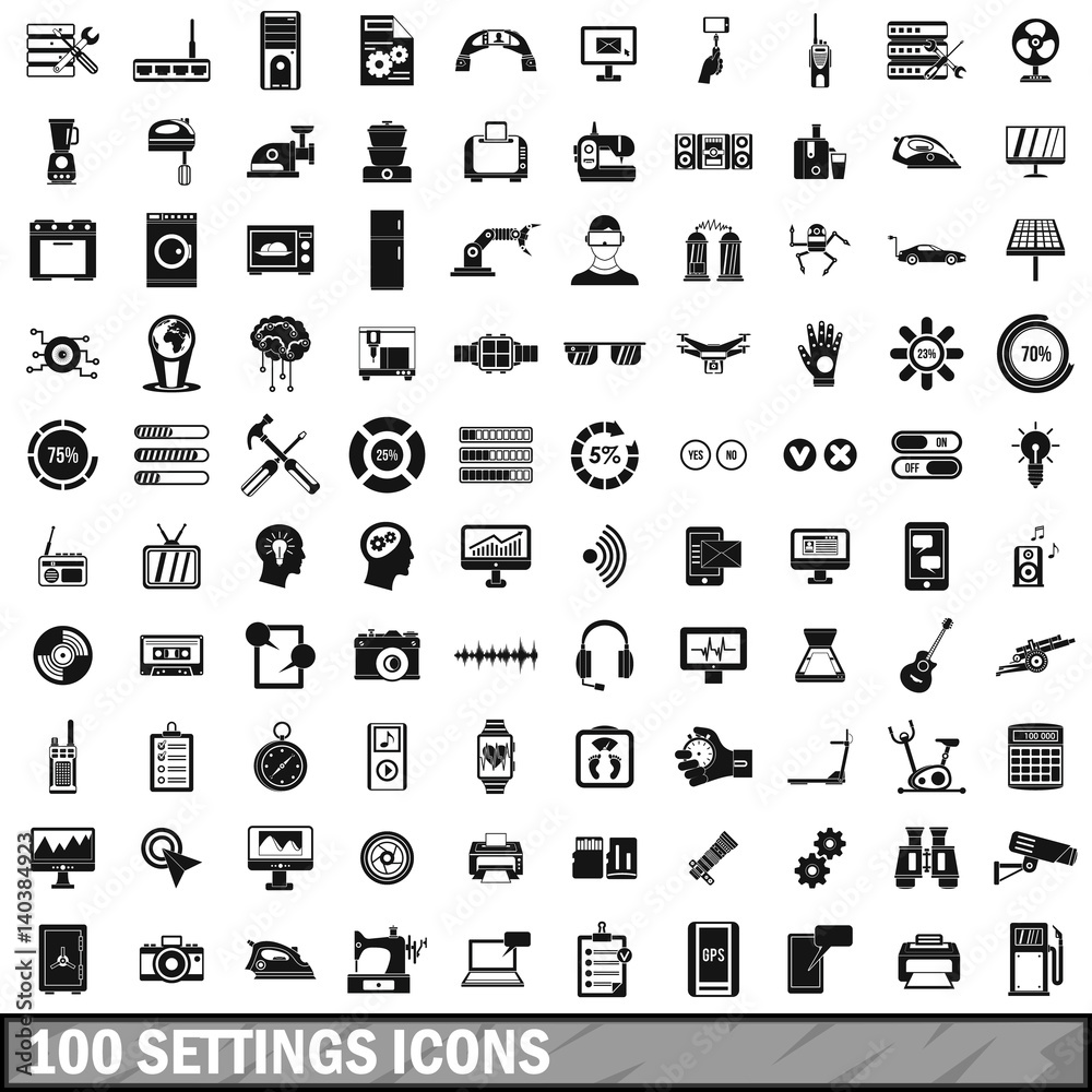 100 settings icons set, simple style 100 settings icons set, simple style