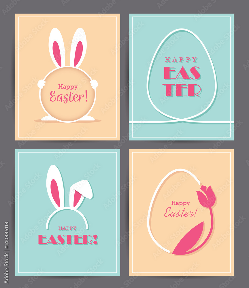 Naklejka premium Four Easter greeting cards with eggs and bunny ears
