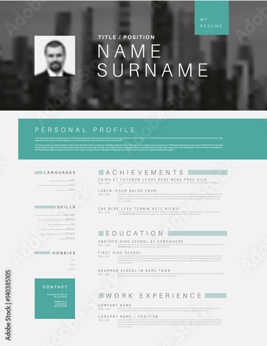Minimalistic cv / resume template with header photo