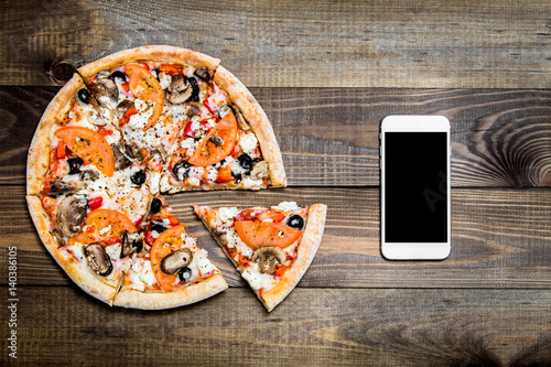 Pizza, Italian food delivery, call or order online on mobile, cellular, smart phone.
