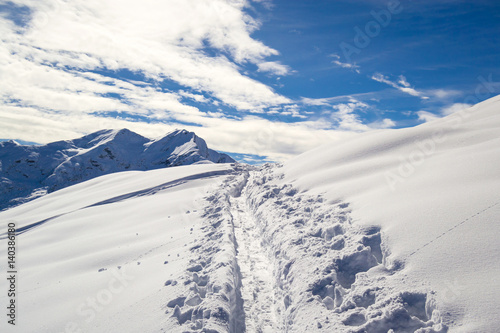 skier track in the snow © ueuaphoto