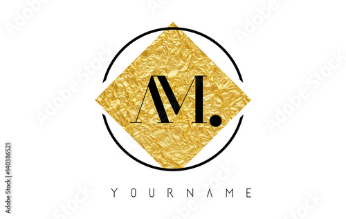 AM Letter Logo with Golden Foil Texture.