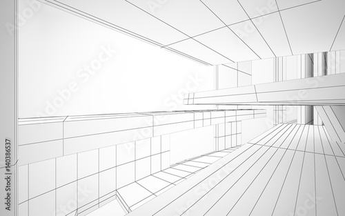 Abstract white parametric interior with window. 3D illustration and rendering.