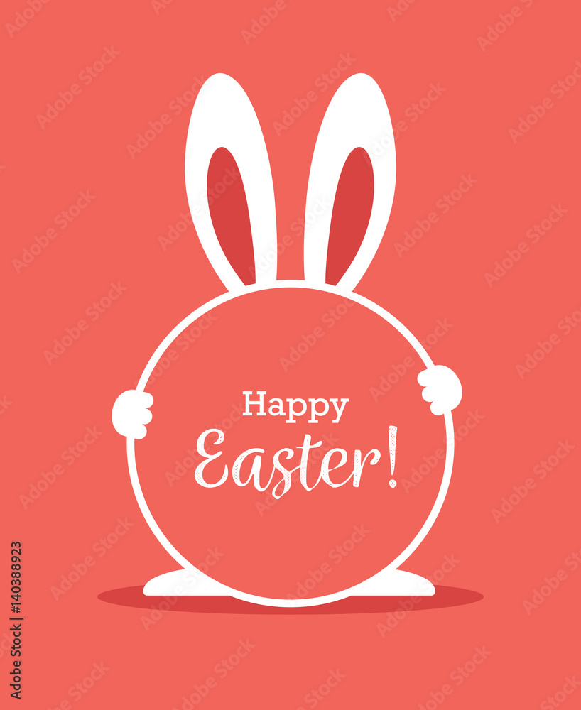 Fototapeta premium Easter greeting card with round frame and bunny ears