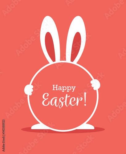 Easter greeting card with round frame and bunny ears