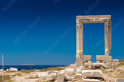 Apollo Temple entrance, Naxos island, Cyclades. Seascape of the island of Naxos, Greece. The most famous Greek view. famous Gate on the island of Naxos. Arch of the Ancient Temple
