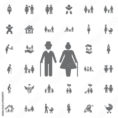 Elderly couple icon vector. Set of family icons