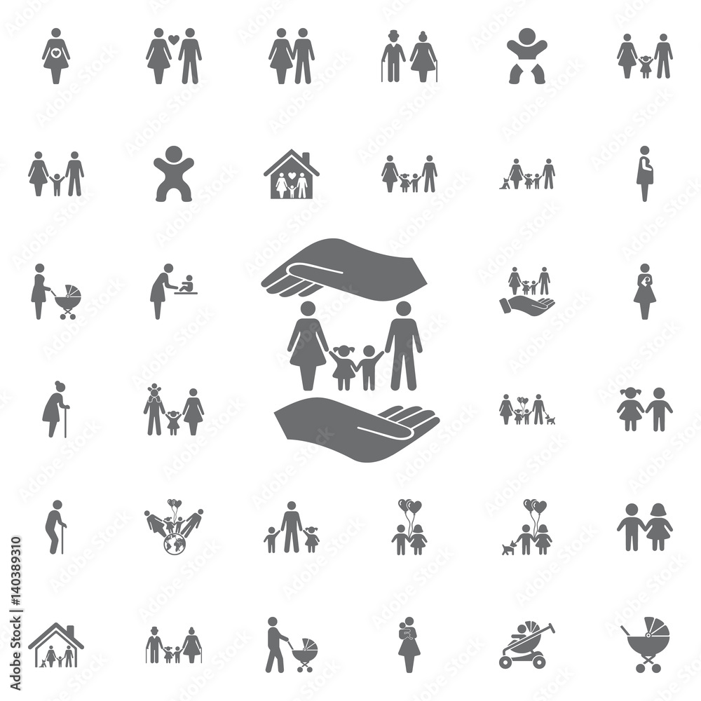 Fototapeta premium family and hands vector icon. life insurance sign. Set of family icons