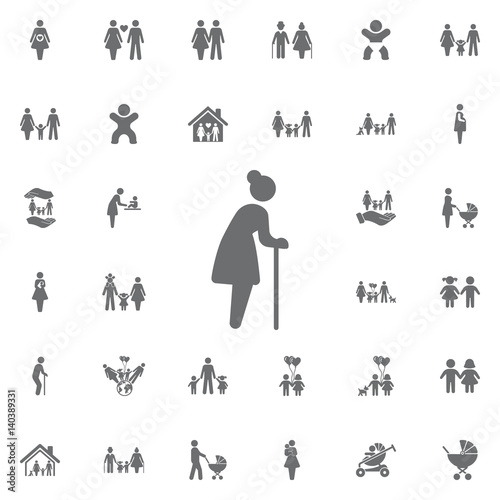 Elder woman vector icon. Set of family icons