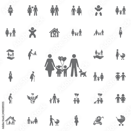 traditional family mom dad boy girl and dog vector illustration. Set of family icons