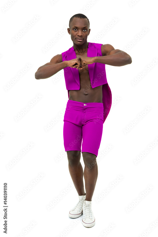Disco dancer showing some movements against isolated white Disco dancer showing some movements against isolated white