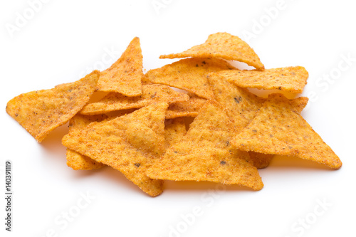 Nachos chips, isolated on white background.