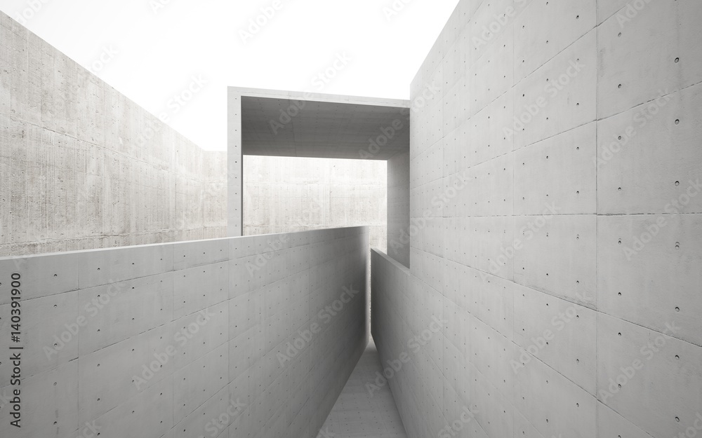 Abstract white and concrete parametric interior with window. 3D illustration and rendering. Abstract white and concrete parametric interior with window. 3D illustration and rendering.