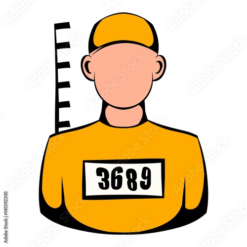 Prisoner in hat with number icon, icon cartoon