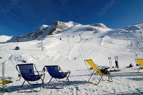 Chairs on the ski piste in Hintertux Zillertal, Austria