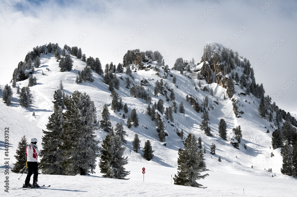 Forest skiing country in Mayrhofen-Hippach, Zillertal