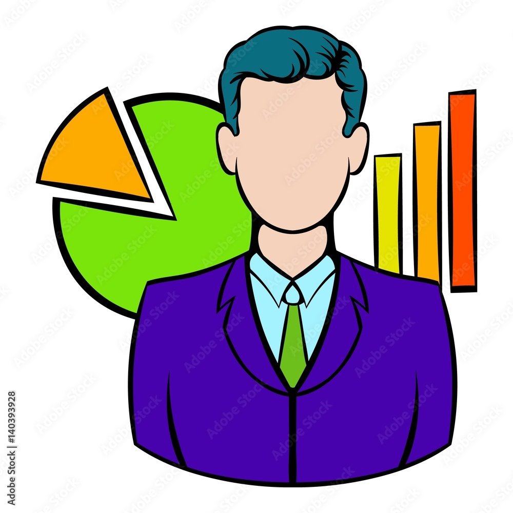 Fotografie Businessman and graphs behind him icon
