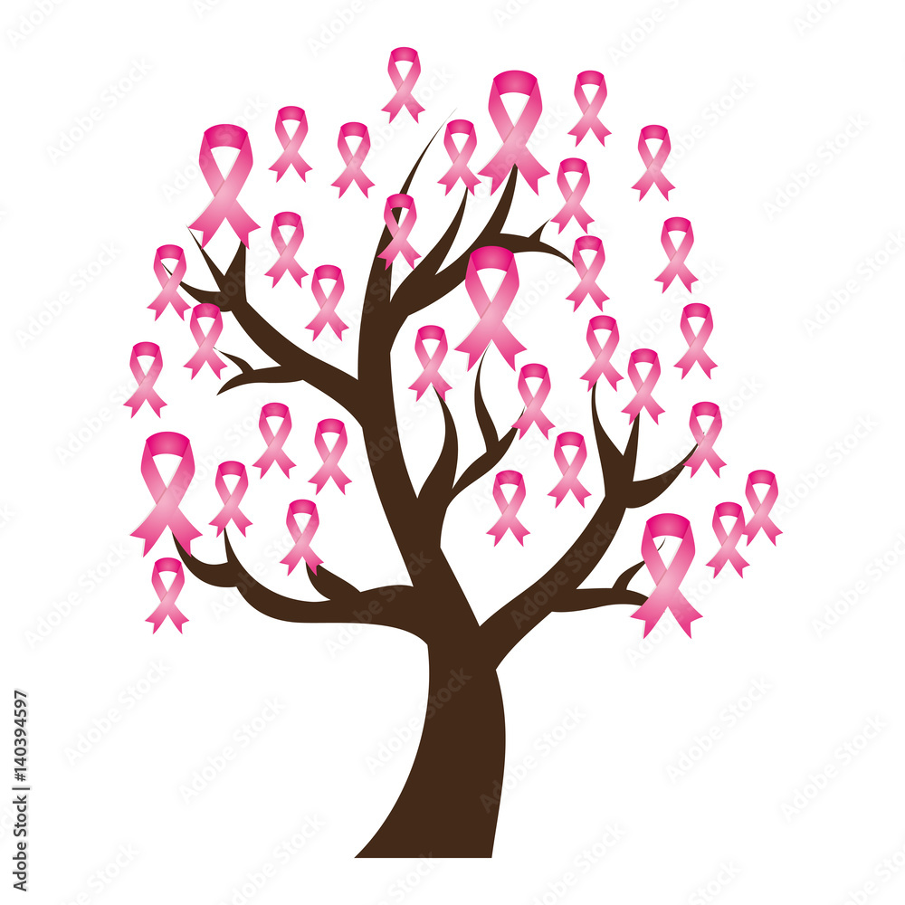 Naklejka premium tree with ribbon pink breast cancer vector illustration design