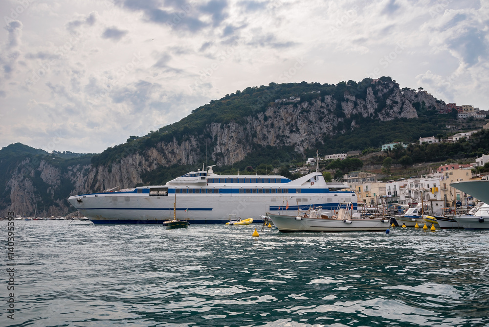 Passenger ship in port on Capri Island