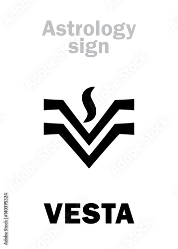 Astrology Alphabet: VESTA, classic asteroid. Hieroglyphics character sign (single symbol).
