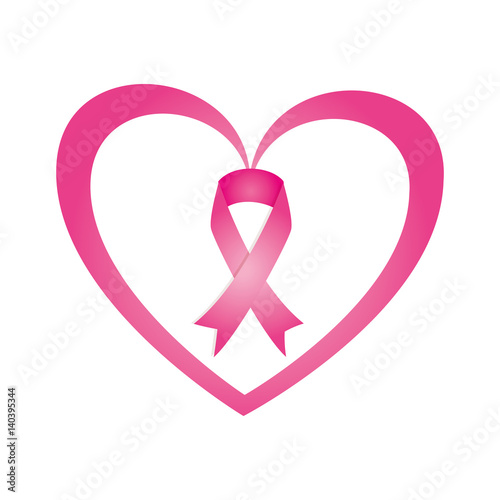 heart with ribbon pink breast cancer vector illustration design