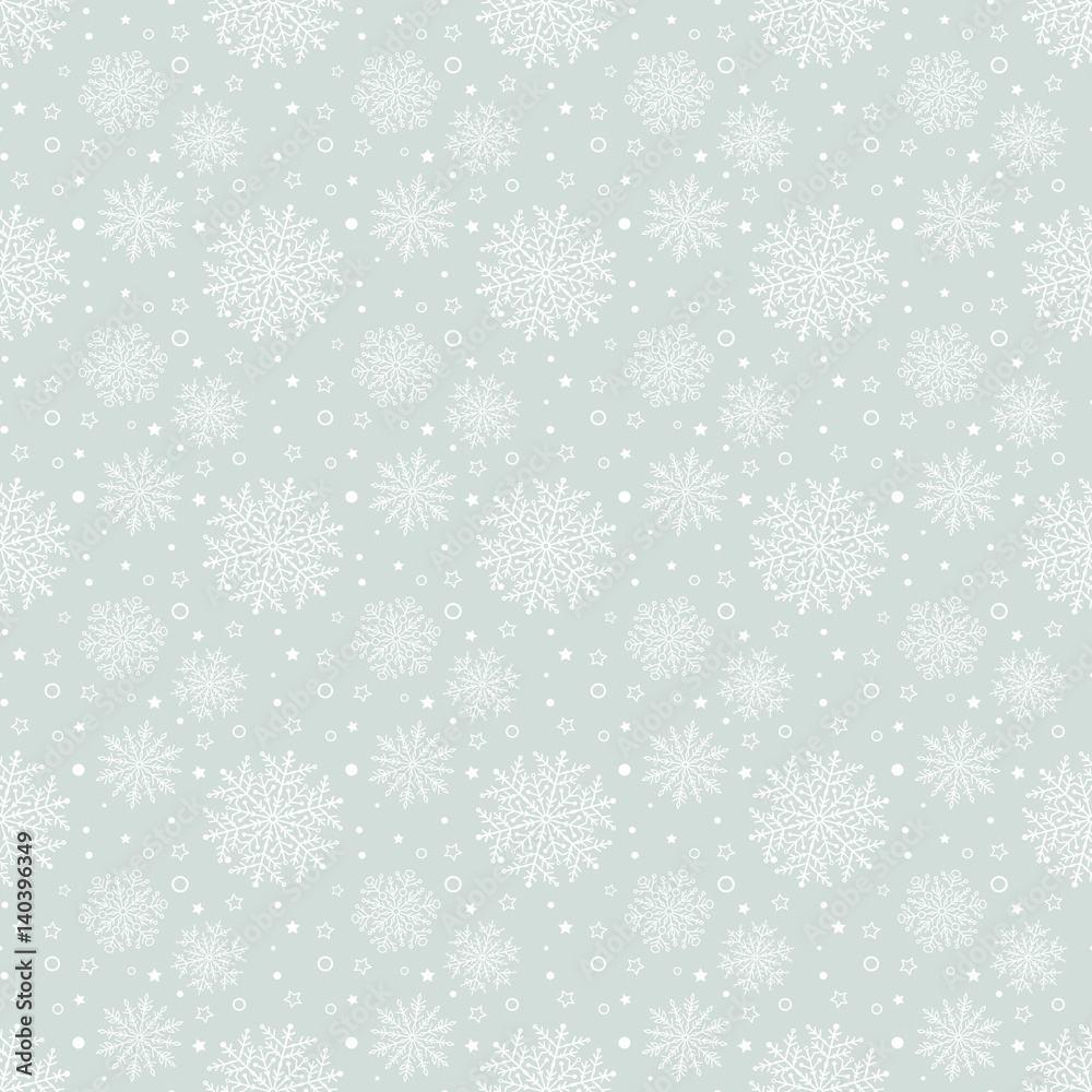Winter light blue and white pattern with small and big snowflakes. Seamless abstract background Winter light blue and white pattern with small and big snowflakes. Seamless abstract background