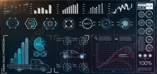 Futuristic user interface. HUD UI. Abstract virtual graphic touch user interface. Cars infographic. Vector science abstract.  Vector illustration.