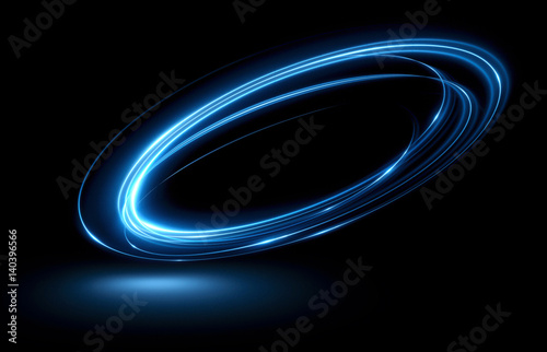 Glow effect. Ribbon glint. Abstract rotational border lines. Power energy. LED glare tape. Luminous shining neon lights cosmic abstract frame. Magic design round whirl. Swirl trail effect.