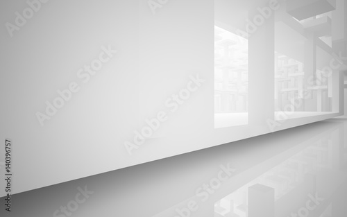 Abstract white and red parametric interior with window. 3D illustration and rendering.