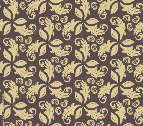 Floral brown and golden ornament. Seamless abstract classic pattern with flowers