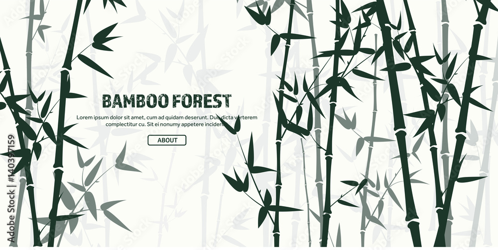 Bamboo forest set. Nature. Japan., China. Plant. Green tree with leaves. Rainforest in Asia. - obrazy, fototapety, plakaty 
