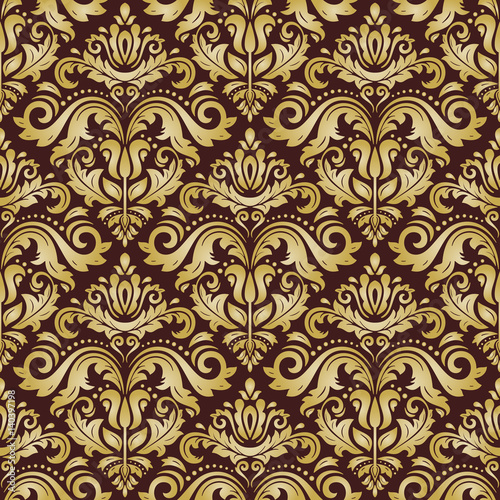 Seamless damask golden pattern. Traditional classic orient ornament