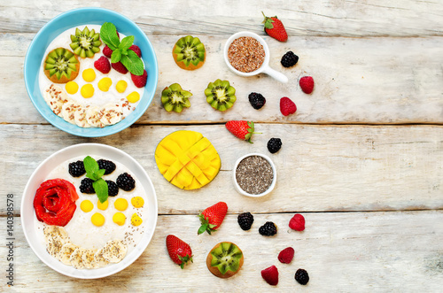 Fruits and berries breakfast oatmeal porridges