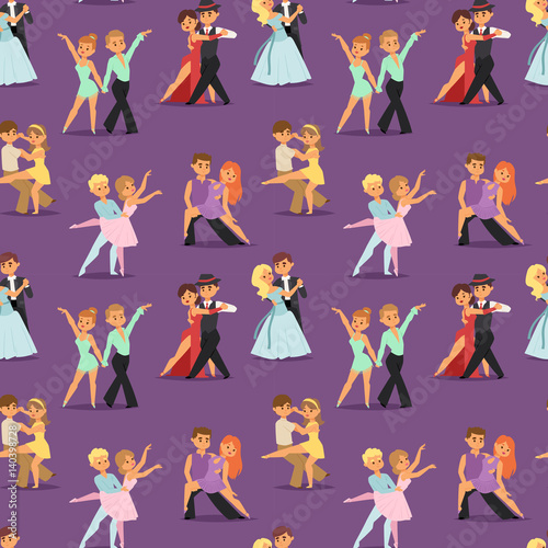 Couples dancing romantic person people dance man with woman seamless pattern vector seamless pattern