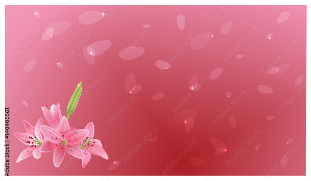 Background from a bouquet of lilies and flying petals