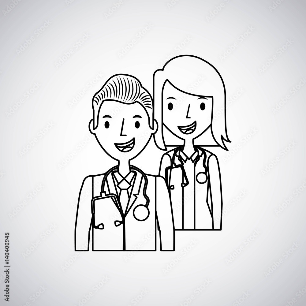 medical doctor and nurse cartoon icon over white background. vector illustration medical doctor and nurse cartoon icon over white background. vector illustration