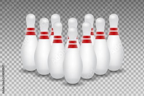Vector realistic bowling skittles on the transparent background. photo